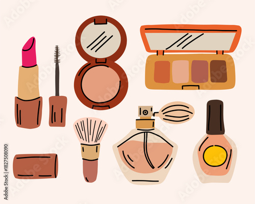 Beauty Cosmetic Elements in Hand-Drawn Style for Fashion Branding