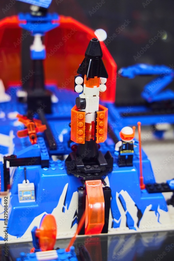 Fototapeta premium Moscow, Russia. - June 23, 2025: Lego construction kit, old models. Collection of the famous toy series