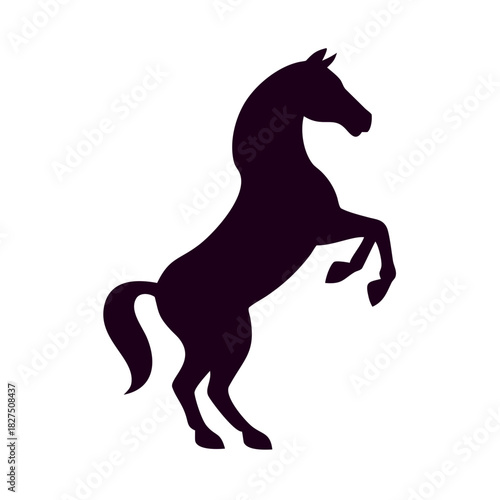 Black purple rearing horse silhouette on white background
