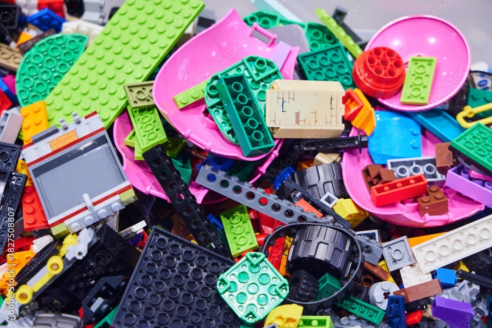 Naklejka premium Moscow, Russia. - June 23, 2025: Lego construction kit, old models. Collection of the famous toy series