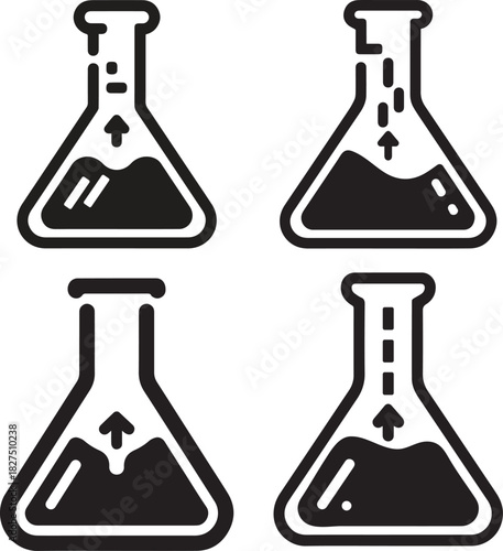 Chemical flask icons showing liquid process and flow.