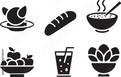Dining, restaurant, and menu vector graphic symbols.