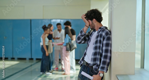 Obraz na plátne Indian sad young adult gen z man guy feel low look upset hold result paper repor