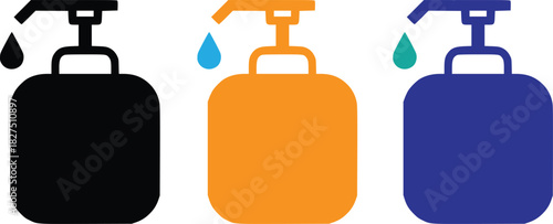 colorful pump bottles with dispensing liquid drops vector