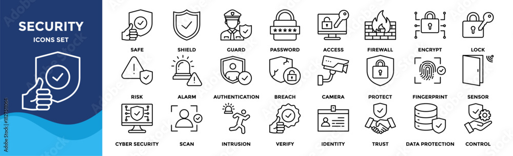 Fototapeta premium Security icon set collection in dual tone style. an icon pack contain safe, shield, guard, password, access, firewall, encrypt, look, risk, alarm