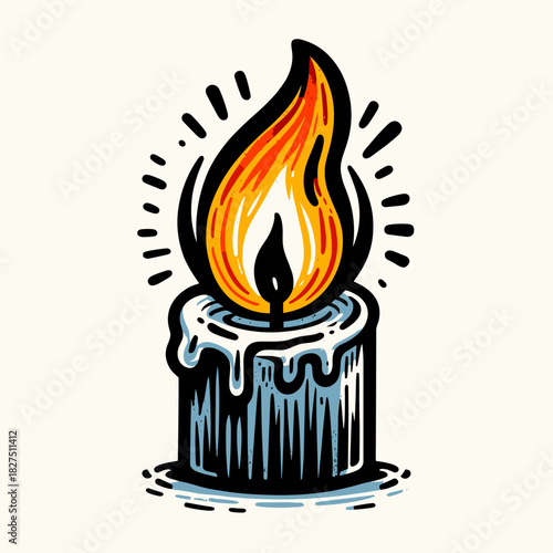 Closeup candle flame on white background