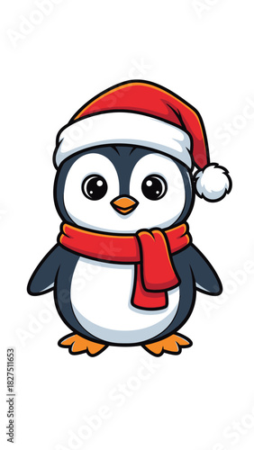 Cute Penguin Wearing Santa Hat