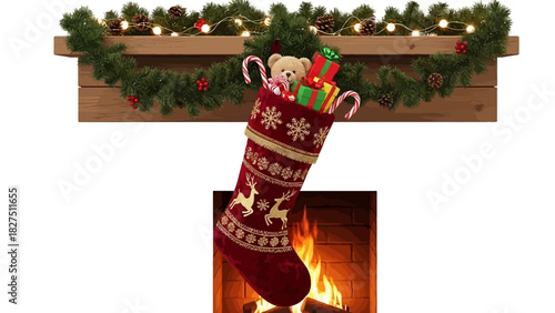 Christmas fireplace with Decorative stockings