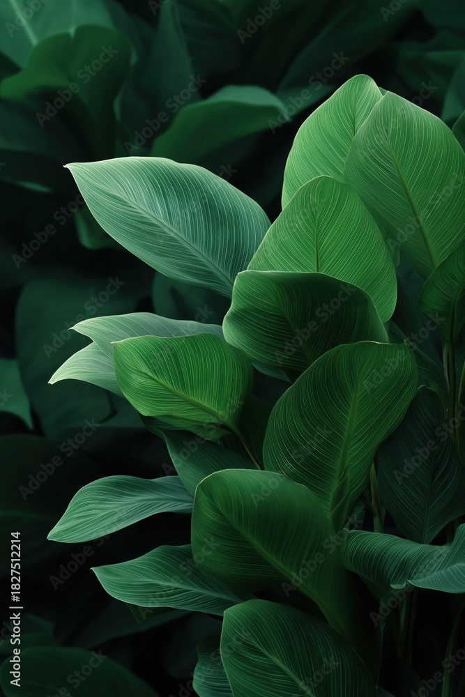 Obraz premium Lush green tropical foliage with vibrant leaves and rich texture