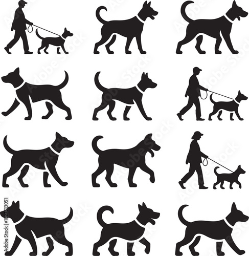 Collection of dog silhouette vector illustrations in various poses and activities