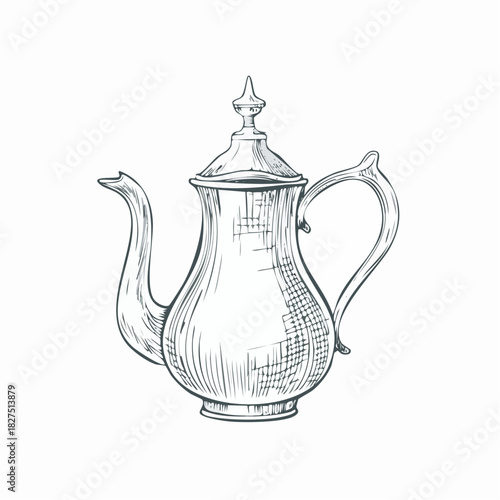 hand drawing sketch icon of oriental tea jug arab moroccan teapot
