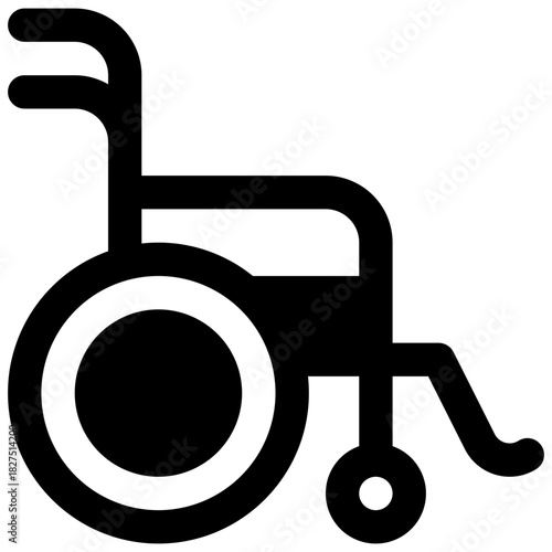 Wheelchair. Outlined stroke vector icon with black-filled details.