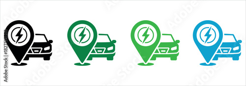 Find EV Charging Stations Near You with These Modern and Colorful Electric Vehicle Icons! Promote Eco-Friendly Travel and Sustainable Transportation.