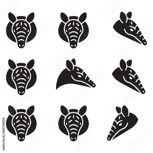 armadillo face silhouette vector, armadillo head black silhouette, armadillo only face art, armadillo minimal head shape, armadillo shield face outline, armadillo armor plate face vector, armadillo 