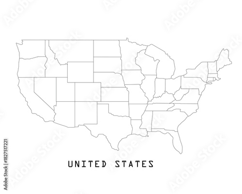 United States of America map with borders of the states illustration on white background