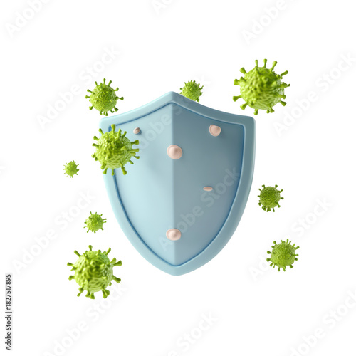 Blue 3d immune shield against virus, isolated on transparent background
