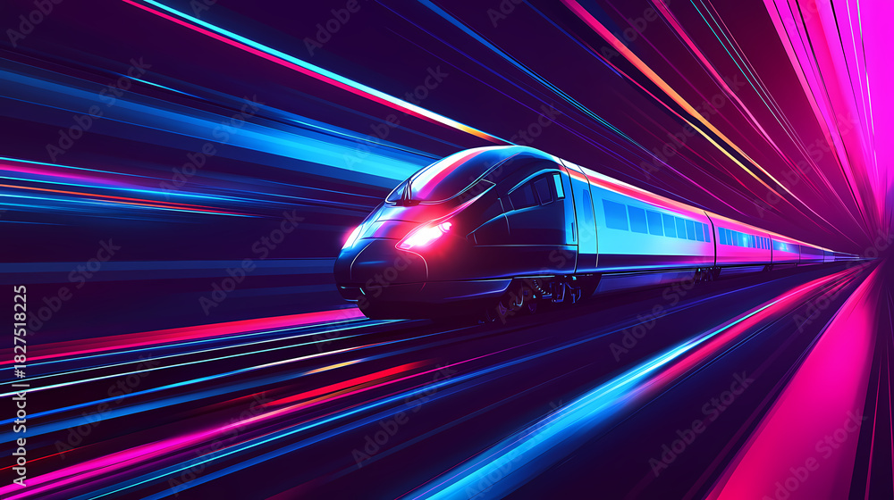 Fototapeta premium High-Speed Rail Transport in a Futuristic Tunnel