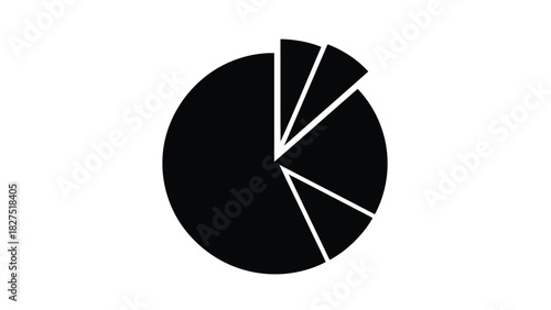 Black pie chart divided into unequal slices silhouette