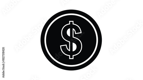 Black silhouette of a dollar coin with a white dollar sign