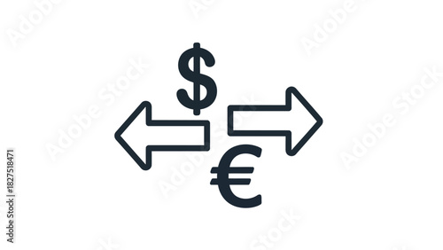 Dollar and euro currency exchange arrows silhouette