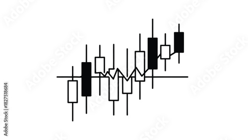 Financial candlestick chart with zigzag line silhouette