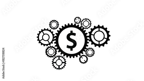 Dollar sign within gears and cogs financial mechanism silhouette