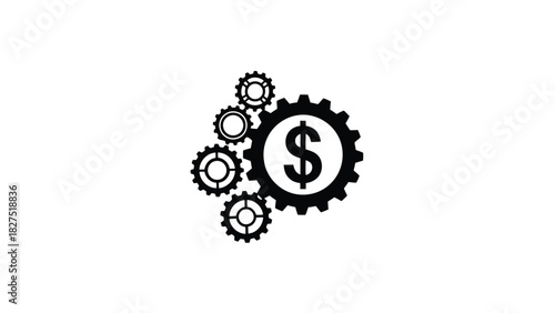 Dollar sign and gears working together silhouette