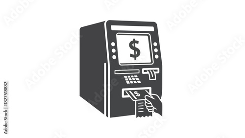 Hand inserting card into atm machine for cash withdrawal silhouette