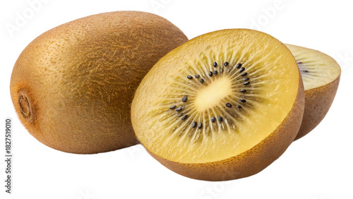 Golden Kiwi Fruit Cut Half on Transparent Background