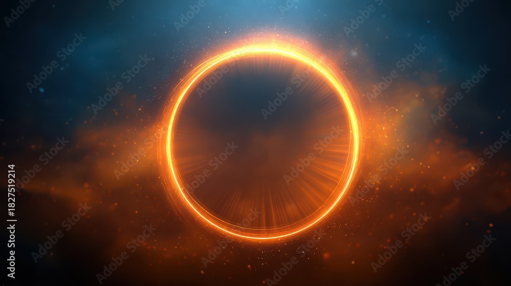 Fototapeta premium Abstract orange glowing circle in a neon-drenched dark background