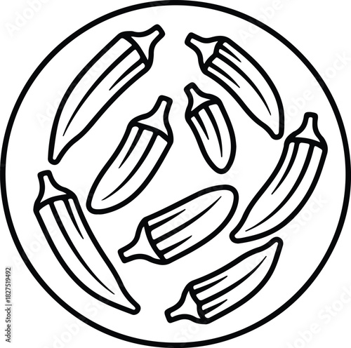 Illustrator okra vector design on plate food silhouette vector