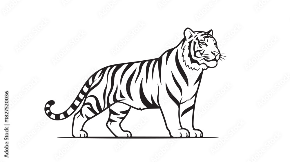 Obraz premium Striking tiger vector illustration black and white line art perfect for wildlife designs and conservation projects