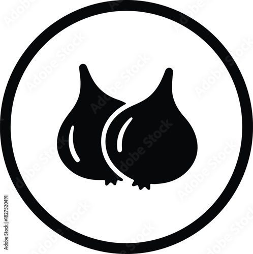 Illustrator Two garlic bulbs inside a circular frame Silhouette vector