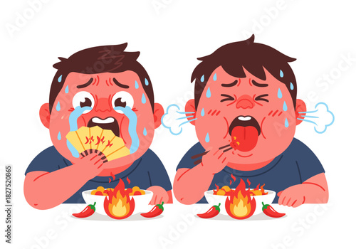 Cartoon Men Eating Spicy Food Challenge