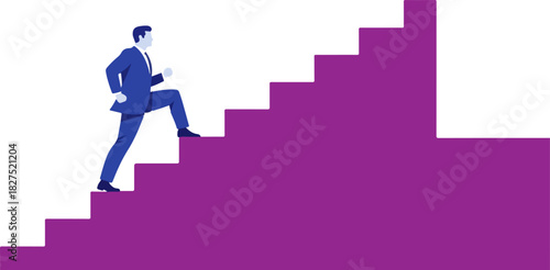 Man in suit climbing steps representing career growth and business achievement
