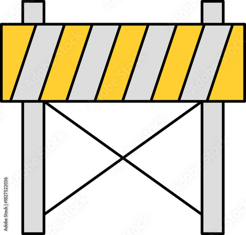 Simple Flat Style Construction Barrier with Yellow Stripes Road Safety