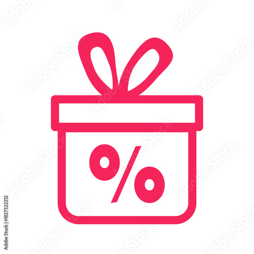 Discount Gift Icon. Outline present with percent sign for holiday sales and promotional marketing materials.