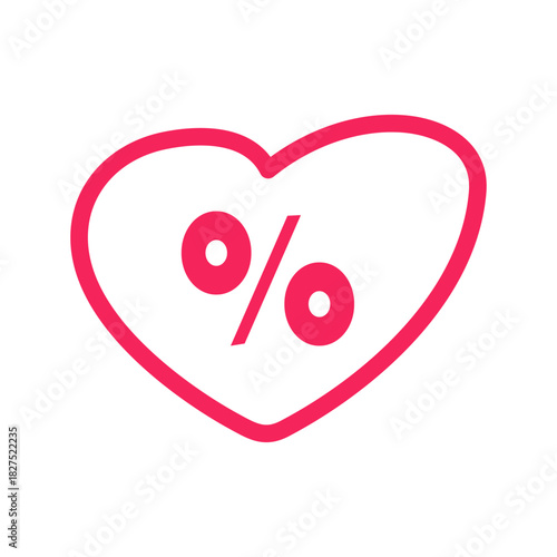Valentine Sale Icon. Outline heart with percent for romance promotions and Valentine's day marketing.