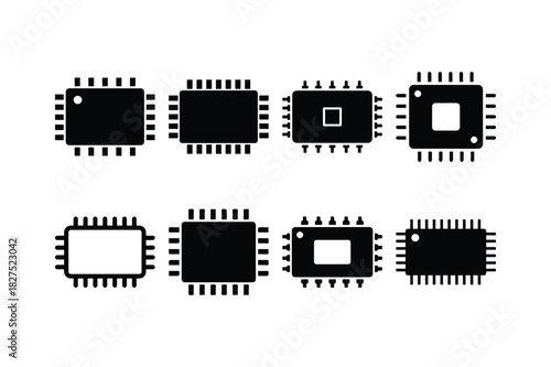 Circuit Chip Solid Silhouette Icon Set