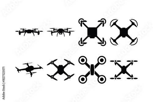Drone Solid Silhouette Vector Set