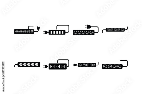 Power Strip Solid Silhouette Vector Set