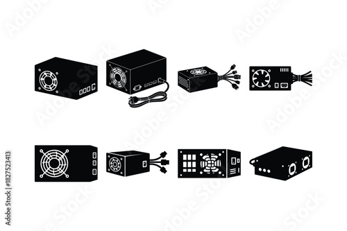 PSU Power Supply Solid Silhouette Set