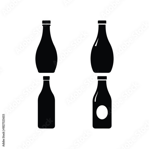 Sauce Bottle Solid Silhouette Vector Set
