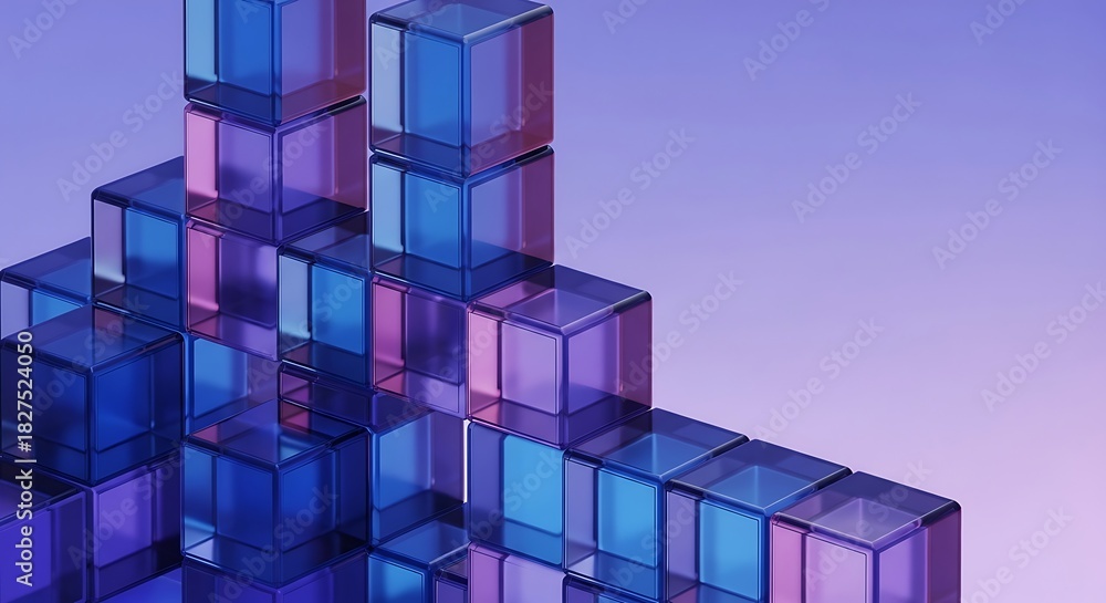 Fototapeta premium Geometric Array of Shimmering Translucent Cubes, Dynamic Light and Color Play in Abstract Form