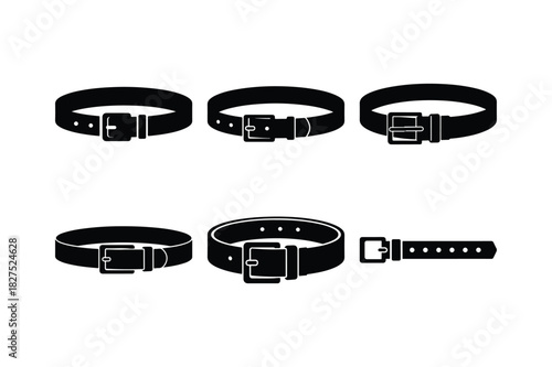Belt Solid Silhouette Vector Set