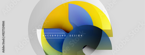 Abstract colorful design. Overlapping circles create dynamic visual effect. Modern background with gradients, yellow, blue hues.
