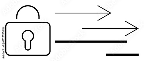 Lock representing security paired with arrows denoting data flow or information transfer. Ideal for cybersecurity, online privacy, data protection, encryption, safety, communication, minimal flat