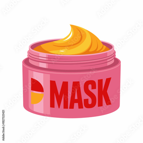 The illustration depicts a stylish pink container labeled 'MASK,' representing modern beauty trends and the importance of hair care products in self-care routines.