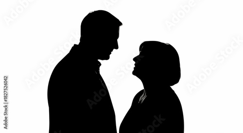 Silhouette of a loving couple looking at each other with affection.