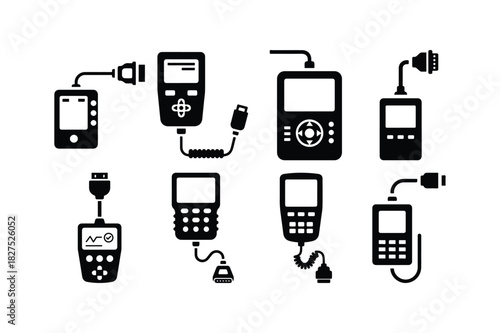 Car Scanner Solid Silhouette Vector Set